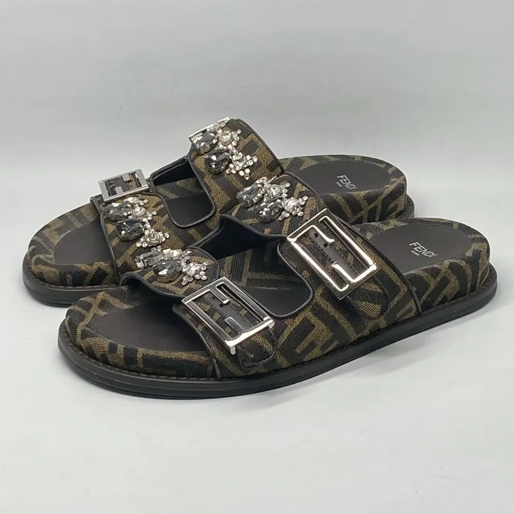 Fendi Feel Jewel Buckle Slide Sandals size 38
